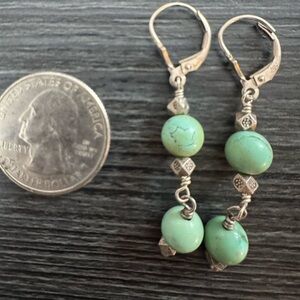 Sterling and turquoise drop earrings with locking claps.